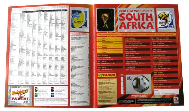Panini Checkliste WM 2010 Intro Sticker eingeklebt