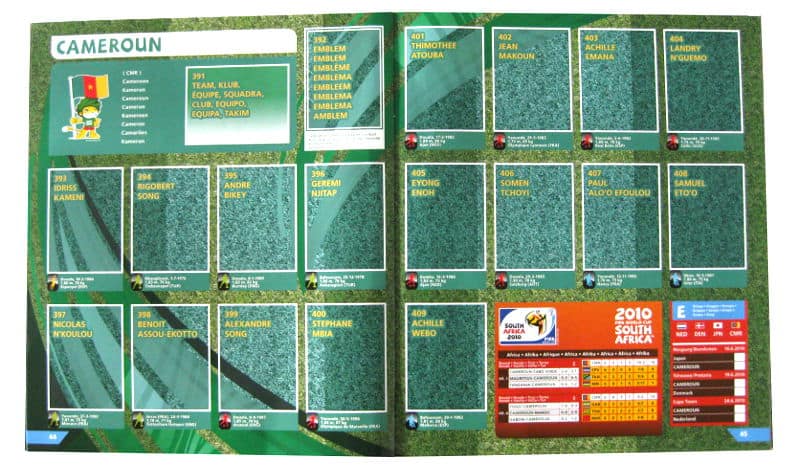 Panini Checkliste WM 2010 Kamerun ohne Sticker