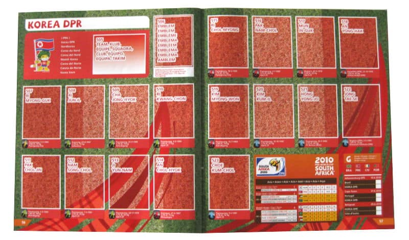 Panini Checkliste WM 2010 Nordkorea ohne Sticker