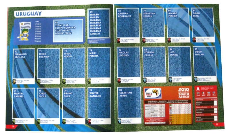Panini Checkliste WM 2010 Uruguay ohne Sticker