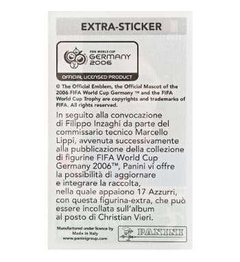Panini WM 2006 Update Sticker Filippo Inzaghi hinten